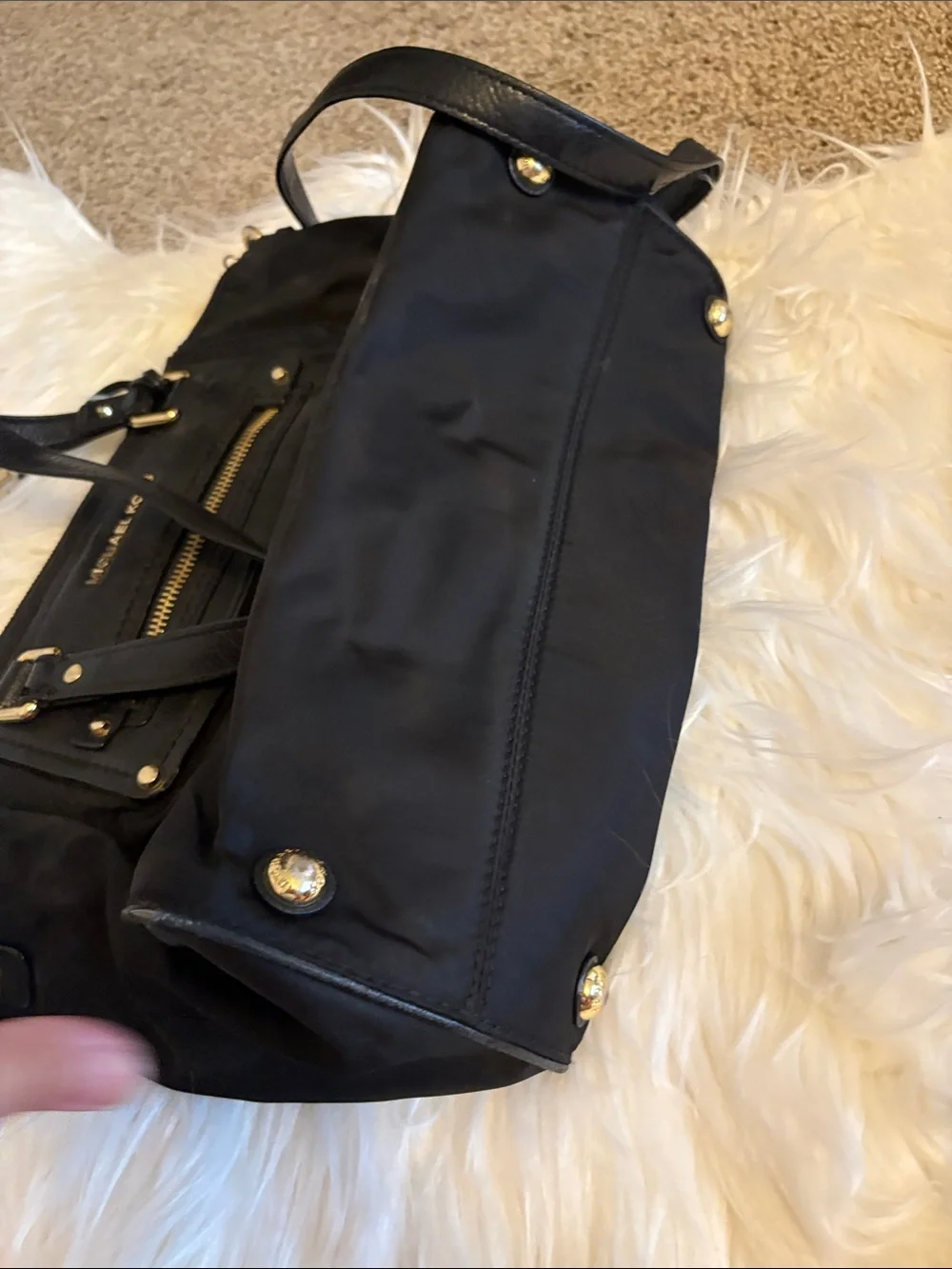 Michael Kors Black Shoulder Tote with Gold Hardware and MK Charm